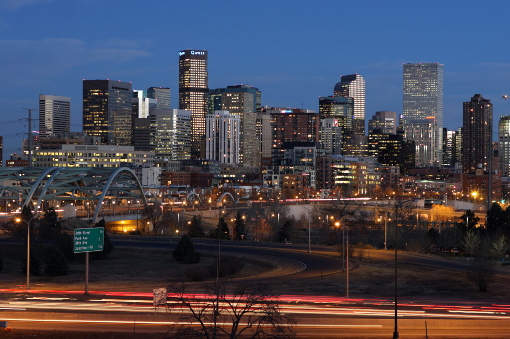 downtown,denver,at,dusk,,long,exposure